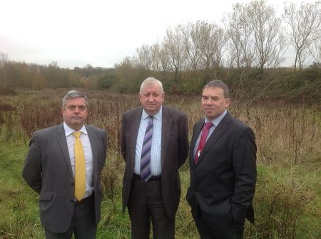 Nick Higgs, Cllr John Calway and Prof Steven West at the UWE Stadium site.