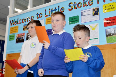 Official opening of the new library area at Little Stoke Primary School. Year 6 boys explain what reading means to them.