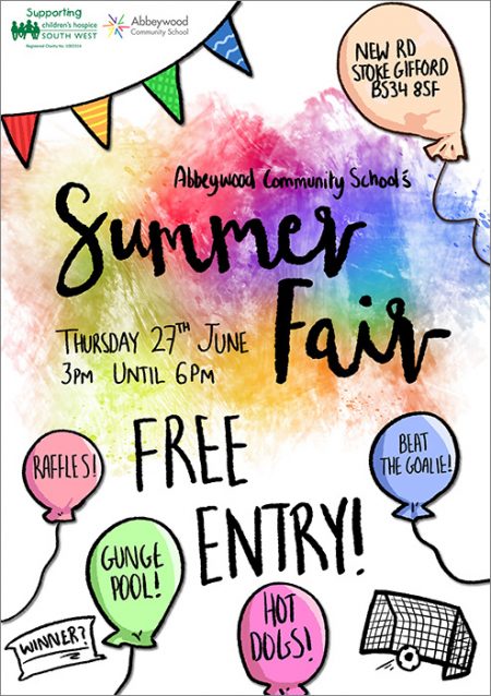 Poster promoting Abbeywood Community School's Summer Fair.
