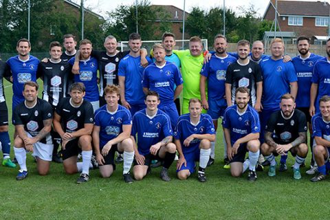 Photo of the teams in the 2019 Ben Hiscox memorial match.