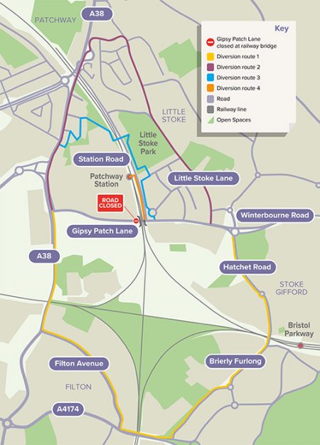 Map showing diversion routes for pedestrians and cyclists.