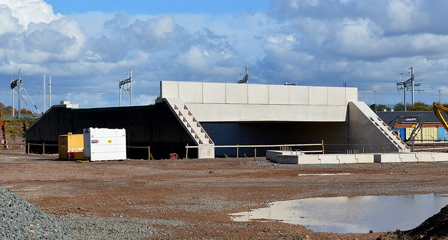 Photo of the replacement bridge standing in the site compound.