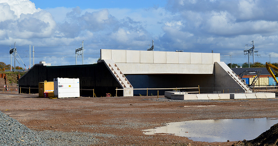 Photo of the replacement bridge standing in the site compound.