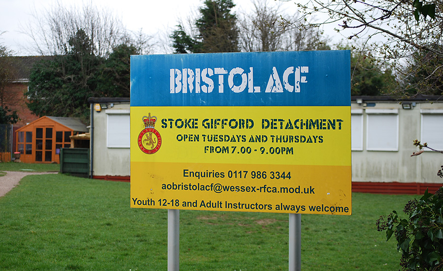 Photo of the sign outside the base of the Stoke Gifford detachment.