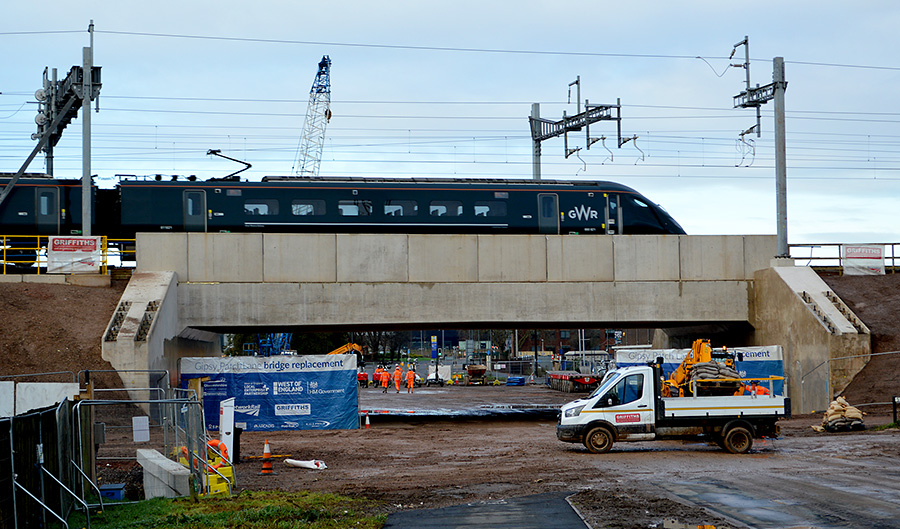 Photo of a train passiing over the new bridge on the morning of Monday 23rd November.