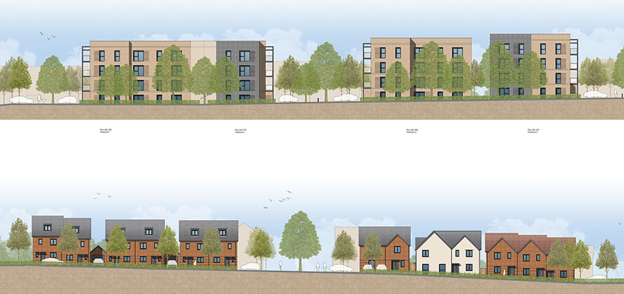 Visualisation of street scenes in a proposed housing development.