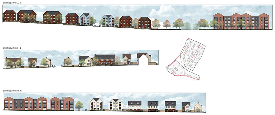 Proposed street elevations for a housing development.