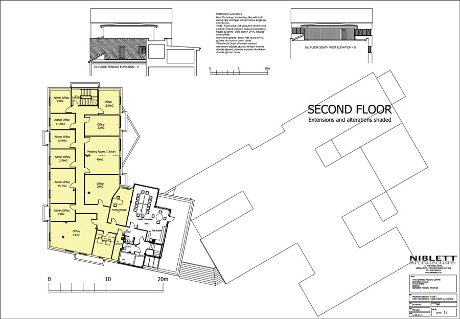 Plan showing proposed second floor extensions and alterations.